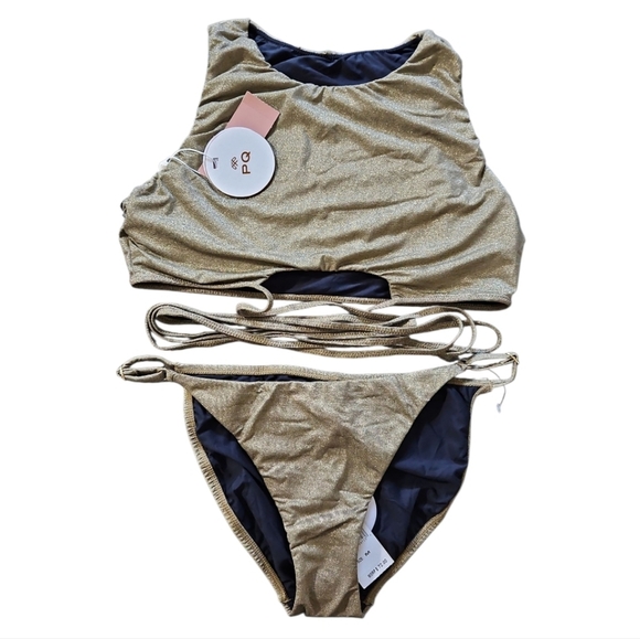 NWT PQ Swim Women's Bikini 2 Piece Gold Swimsuit Sz M - Picture 12 of 16